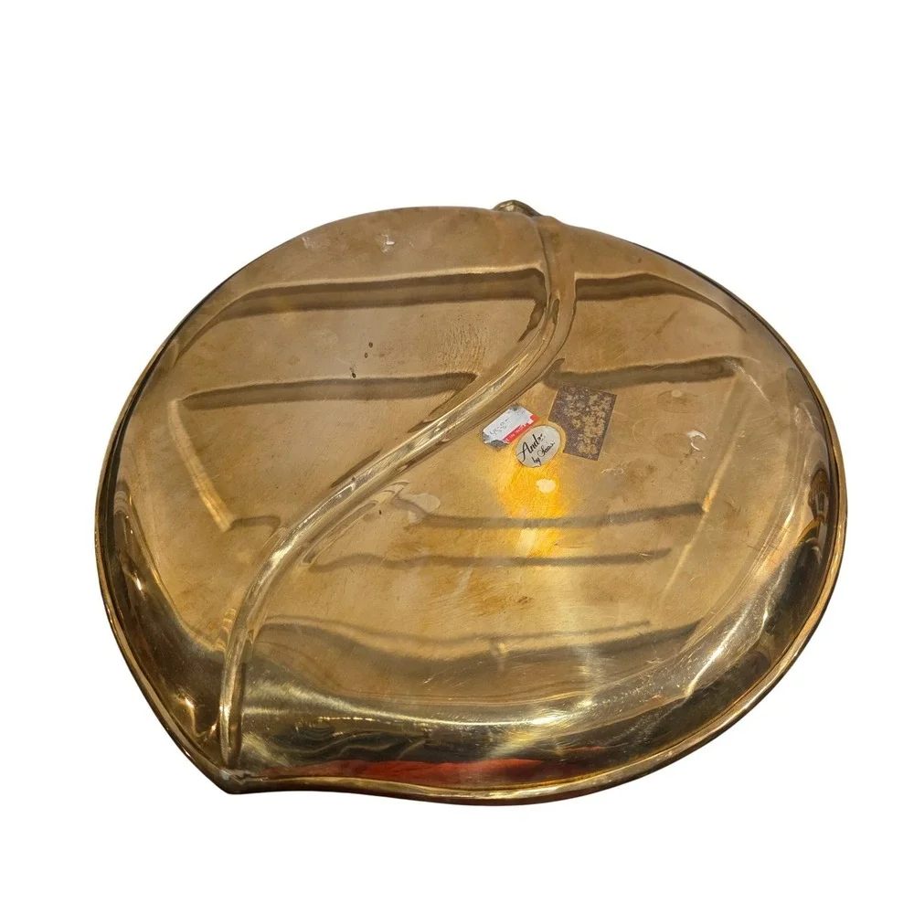 Vintage Brass Leaf Tray, MCM Large Gold Decorative Platter, Andre by Sadek